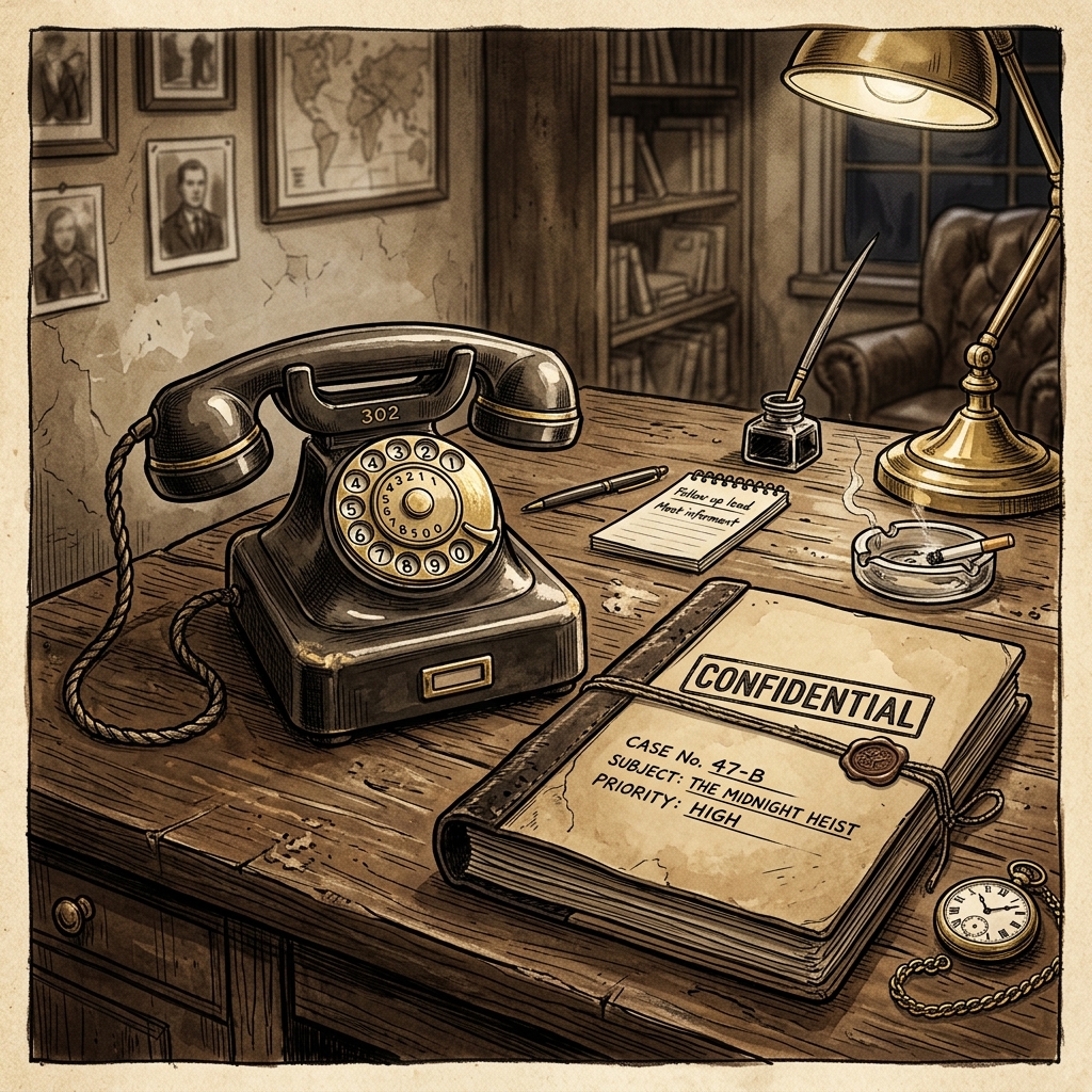 Vintage telephone and desk