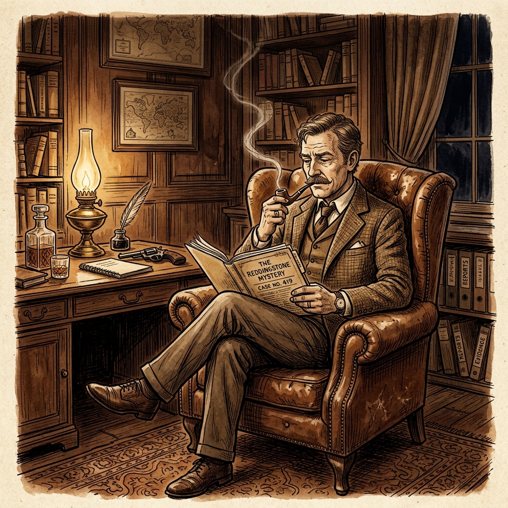 Detective reading case files