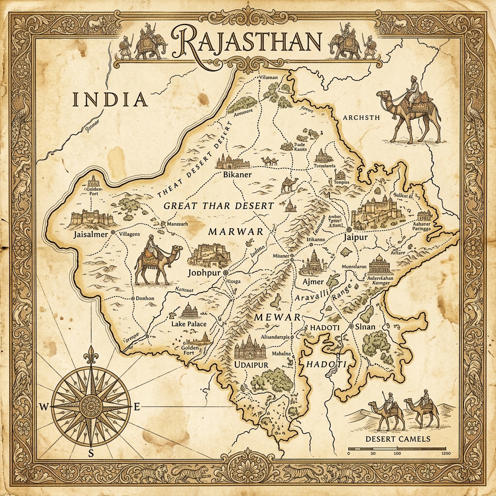 Map of Rajasthan with pins